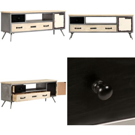 Mueble para TV de madera de mango maciza y acero 120x30x45 cm - Madera de mango - Mueble industrial