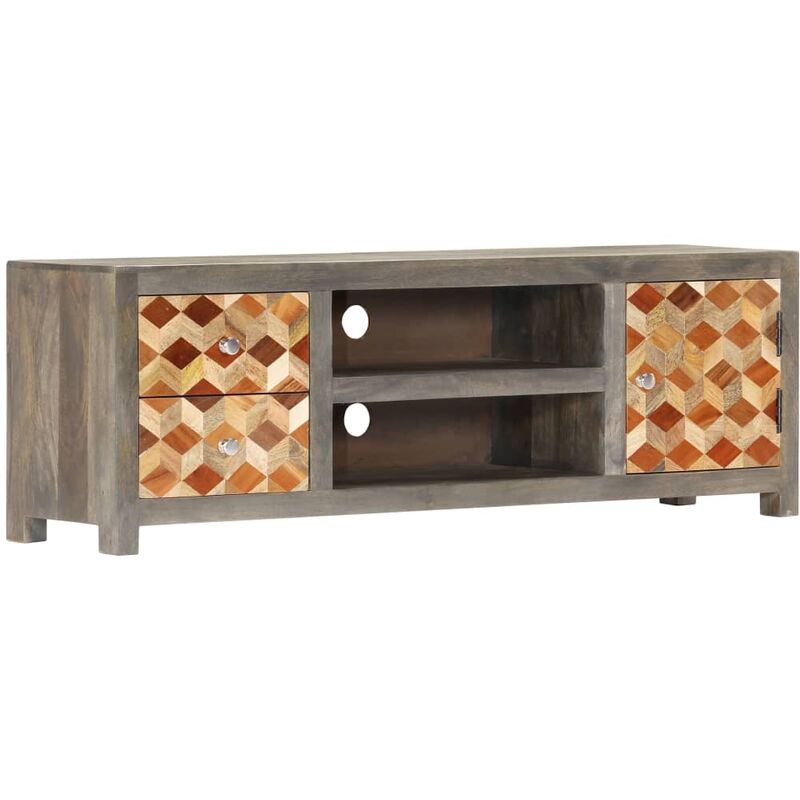 

BHD - Mueble para TV de madera maciza de mango gris 120x30x40 cm