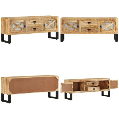 Mueble para TV de madera maciza de mango rugosa 110x30x45 cm - Madera de mango rugosa - Mueble industrial