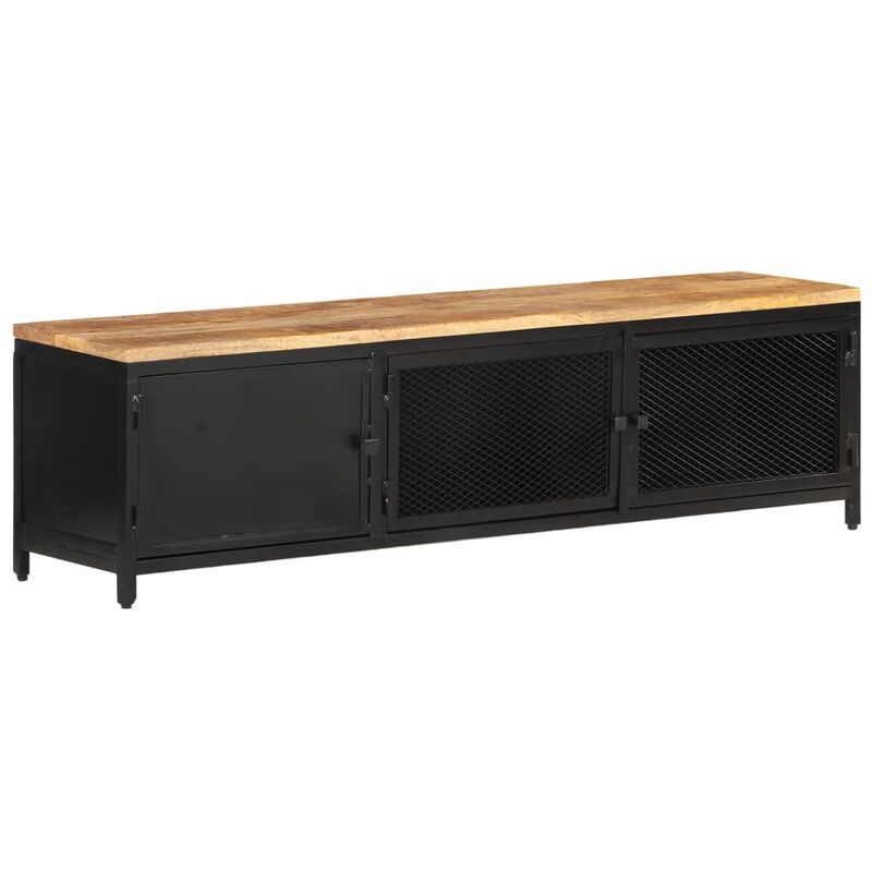 

Mueble para TV de madera maciza de mango rugosa 130x30x37 cm - Negro - Vidaxl
