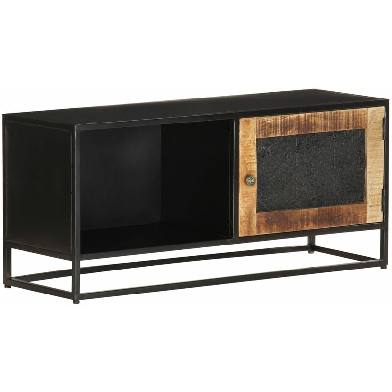 

Mueble para TV de madera maciza de mango rugosa 90x30x40 cm - Negro - Vidaxl