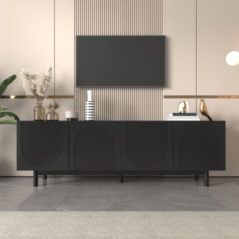 Mueble para TV de MDF y tablero de partículas negro 175x38x56 cm con 4 puertas y estantes ajustables