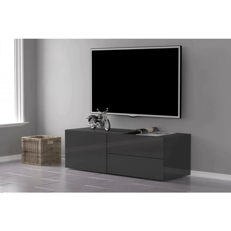 

Mueble de salón para TV Made in Italy, mueble para TV con 1 puerta y 2 cajones, 110x40h35 cm, color antracita brillante - Dmora