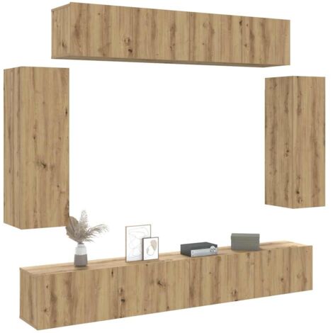 Mueble para TV de pared madera contrachapada artesanal 6 piezas