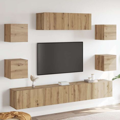Mueble para TV de pared madera contrachapada artesanal 7 piezas