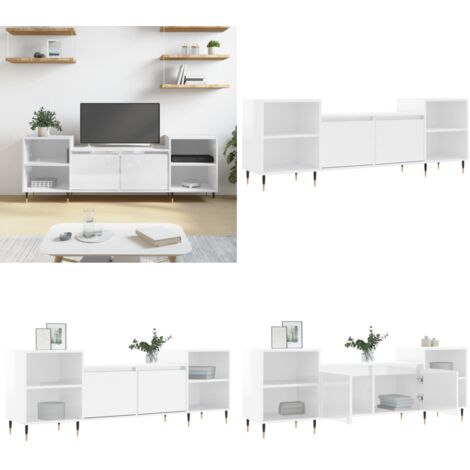 Mueble para TV madera contrachapada blanco brillo 160x35x55 cm - Madera contrachapada - Mueble de TV blanco