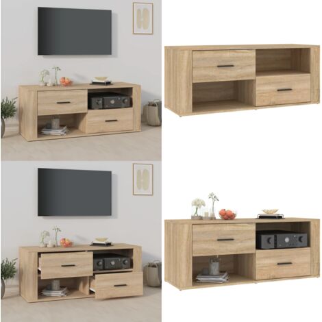 Mueble para TV madera contrachapada color roble 100x35x40 cm - Mueble de madera contrachapada - Mueble de TV roble
