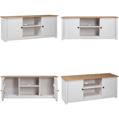 Mueble para TV madera de pino estilo Panamá blanco 120x40x50 cm - Mueble de madera - Mueble de pino
