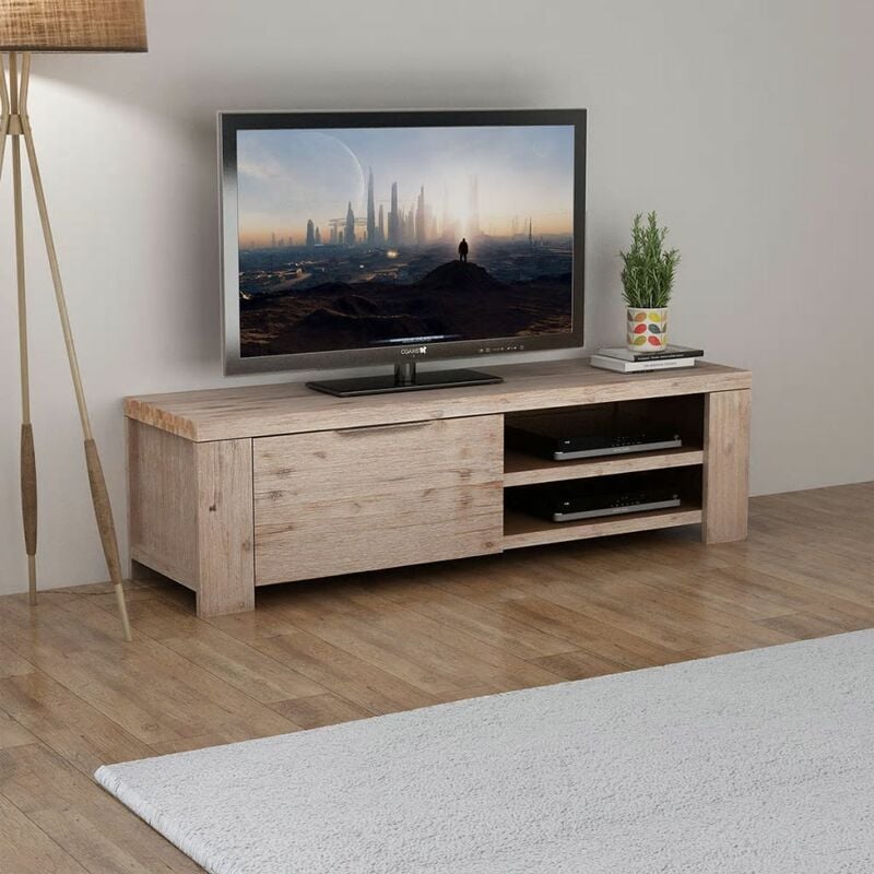 

Happyshopping - Mueble para TV madera maciza de acacia cepillada 140x38x40 cm