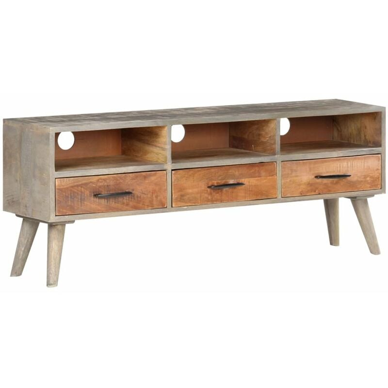

Mueble para TV madera maciza de mango rugosa gris 130x35x51 cm