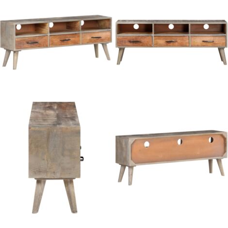 Mueble para TV madera maciza de mango rugosa gris 130x35x51 cm - Madera maciza - Armario estéreo