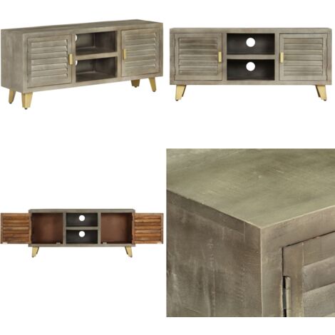 Mueble para TV madera maciza mango con latón gris 110x30x48 cm - Madera maciza - Mueble vintage