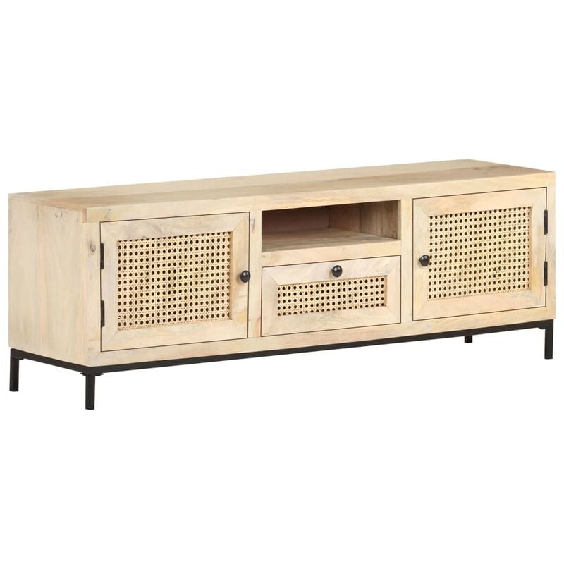 

Mueble para TV madera maciza mango y caña natural 120x30x40 cm