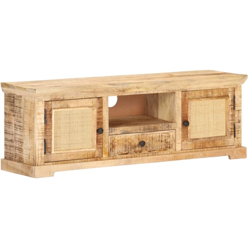 

Mueble para TV madera maciza mango y caña natural 120x30x40 cm - Marrón - Vidaxl