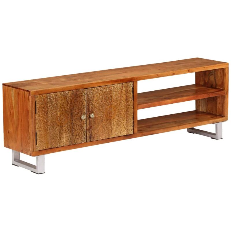 

Mueble para TV madera maciza puertas talladas 140x30x40 cm