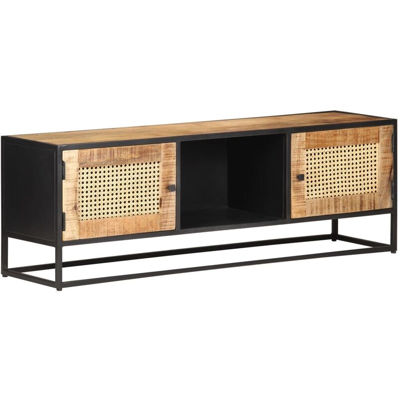 

Mueble para TV madera mango rugosa y caña natural 120x30x40 cm