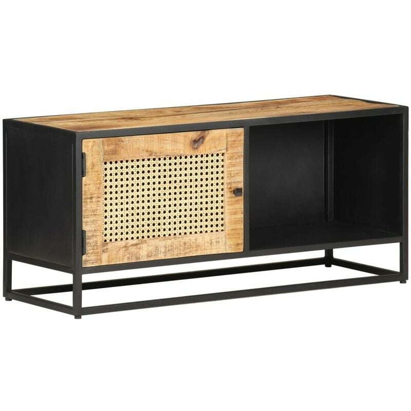

Mueble para TV madera mango rugosa y cana natural 90x30x40 cm