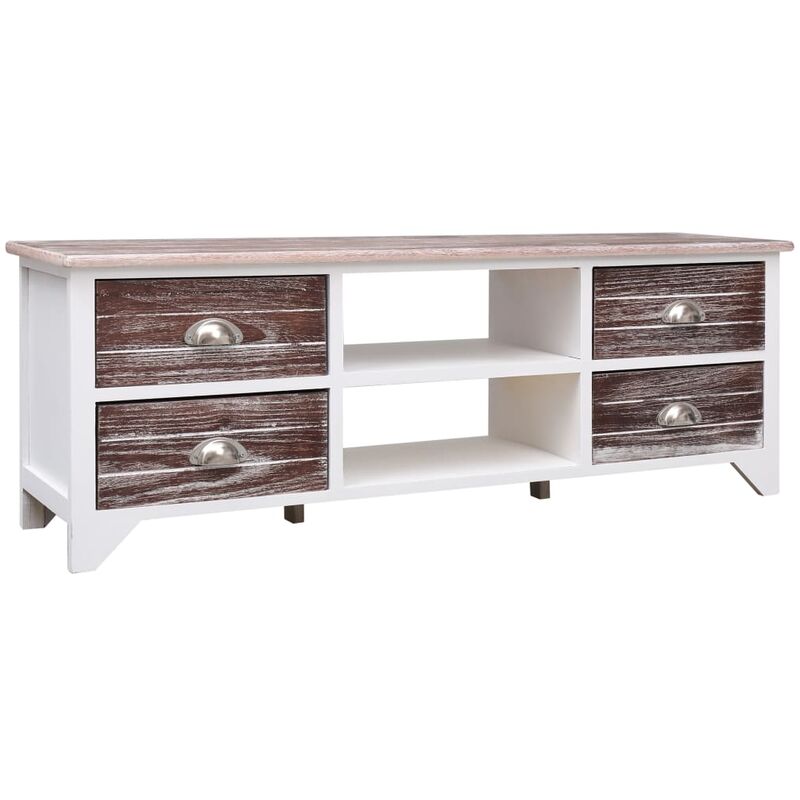 

Mueble para TV de Madera de Paulownia 115x30x40 cm Blanco y Marrón - Marrón - Vidaxl