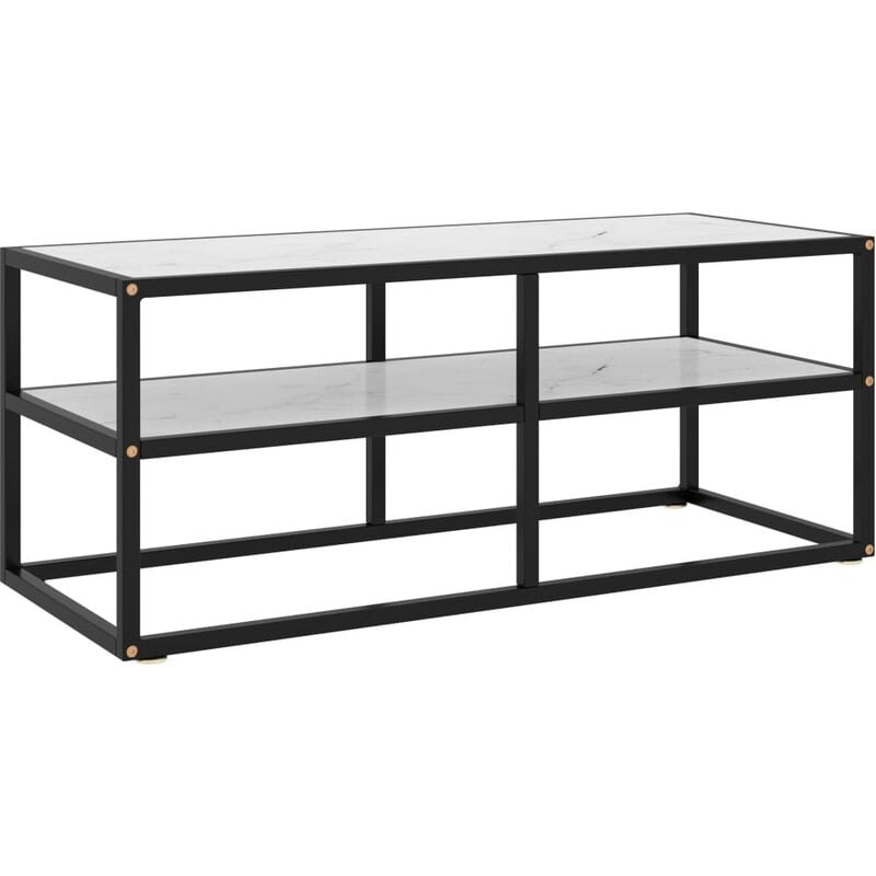 

BHD - Mueble para TV negro con vidrio de mármol blanco 100x40x40 cm