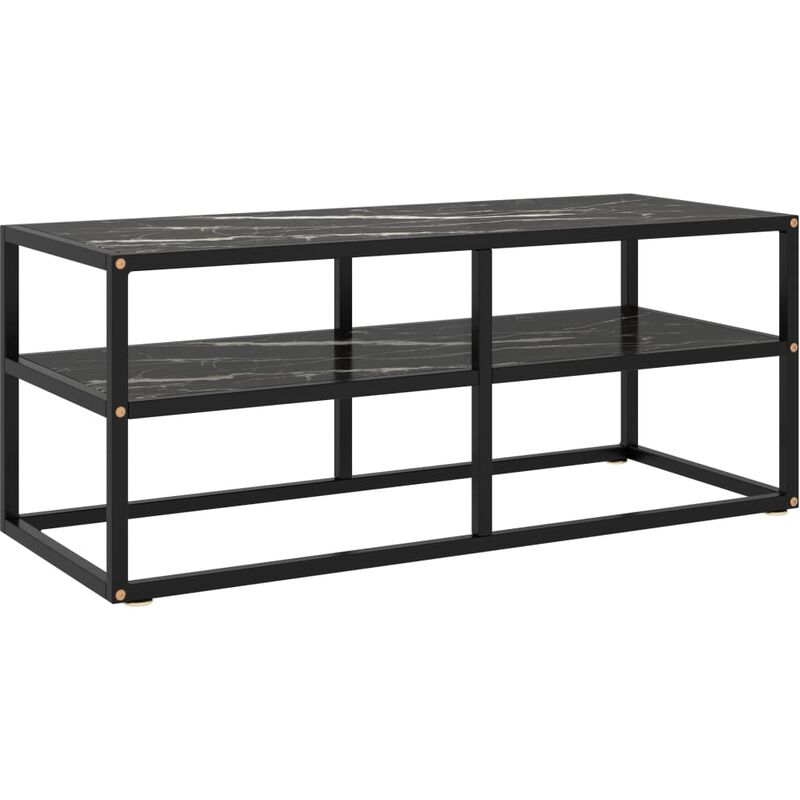 

Mueble para TV negro con vidrio de mármol negro 100x40x40 cm