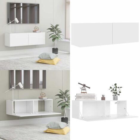 Mueble para TV pared madera contrachapada blanco 100x30x30 cm - Mueble de pared - Mueble de TV