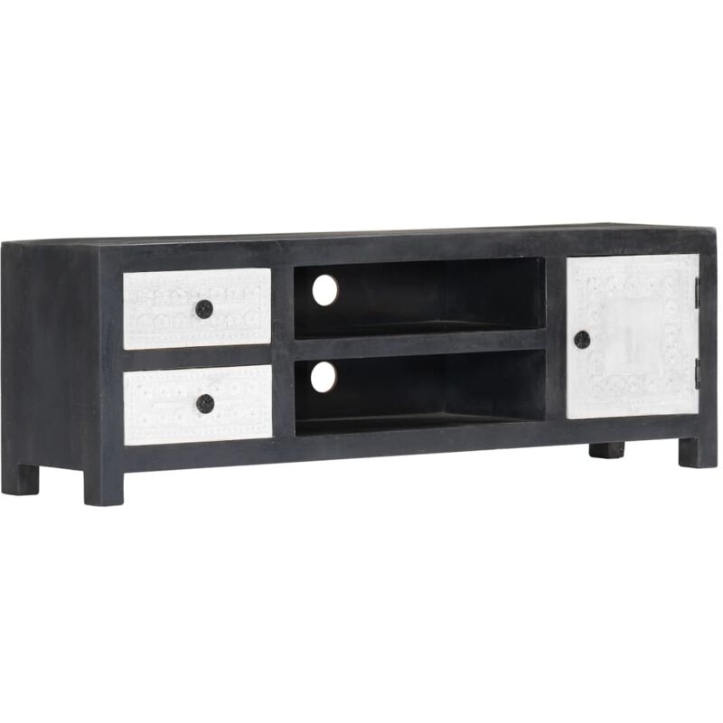 

vidaXL Mueble para TV tallado a mano madera de mango gris 120x30x40 cm - Gris