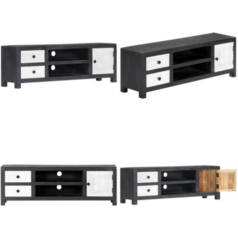 Mueble para TV tallado a mano mango gris blanco 120x30x40 cm - Mueble de madera - Diseño tallado a mano