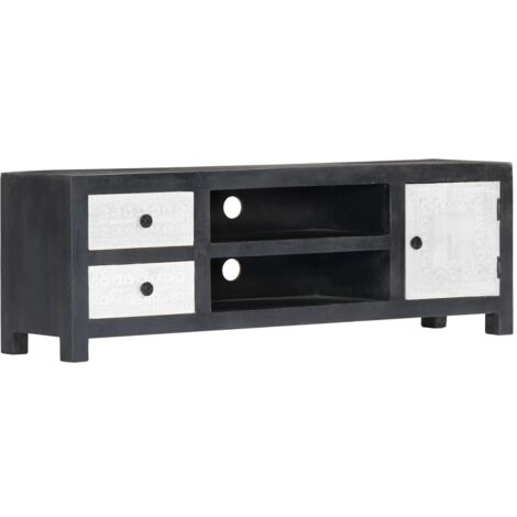 Mueble para TV tallado a mano mango gris blanco 120x30x40 cm vidaXL