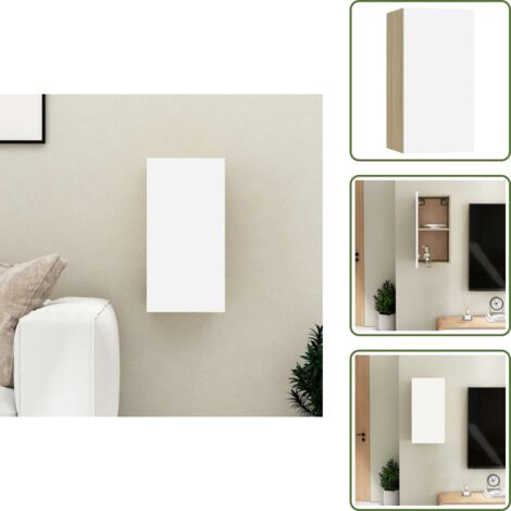 Mueble para TV - vidaXL Mueble para TV madera contrachapada blanco y roble 30,5x30x60cm - Armario de madera