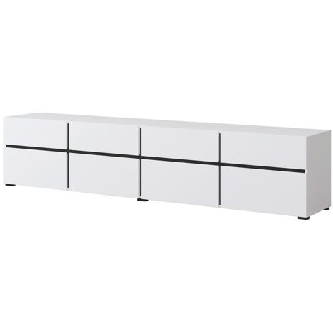 Mueble para TV XL en colores blanco y negro 225cm colección HAVANA. Mueble de diseño con 4 puertas y 4 cajones.