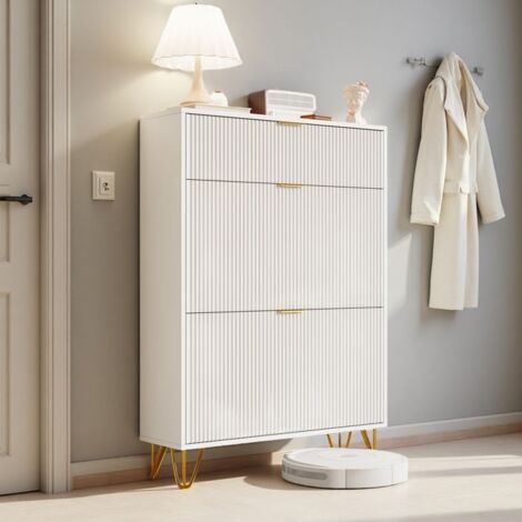 Mueble para zapatos con 3 puertas - Mueble de entrada de almacenamiento - Mueble para zapatos moderno - 80x24x118.5 cm - Blanco