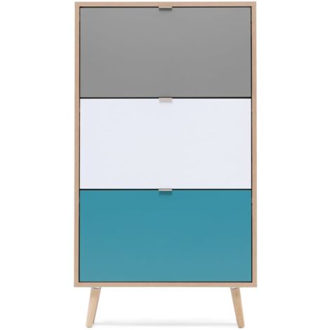 Mueble para zapatos CUBA para 18 pares - Decor en roble Sonoma y gris claro - L 70 x P 24 x H 127 cm