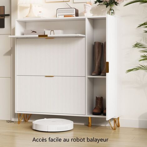 Mueble para Zapatos - Moderno - 4 Puertas - 7 Compartimentos - Blanco - 110x24x111.5cm