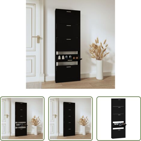 Mueble para zapatos - Mueble zapatero madera contrachapada negro 59x17x169 cm