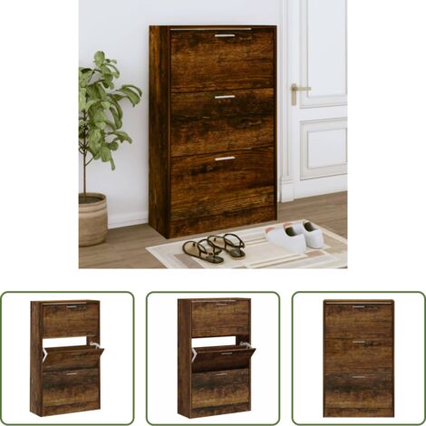 Mueble para zapatos -  Mueble zapatero madera contrachapada roble ahumado 63x24x103 cm