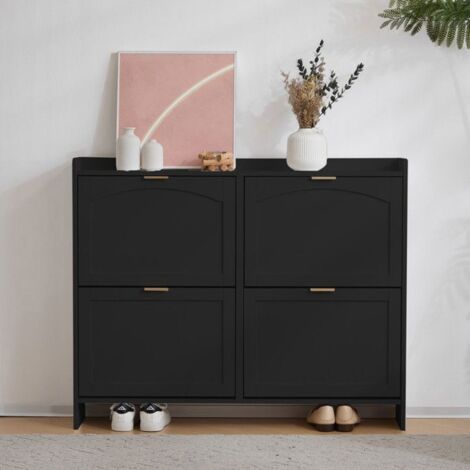Mueble para Zapatos - Negro - 4 Abatibles - Almacenamiento para 16 Pares - Estilo Moderno