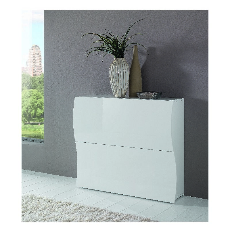

Mueble para zapatos Onda - Ahorro de espacio, zapatero - con estantes, puertas - para pasillo, dormitorio, bano - Blanco en Madeira, 101 x 26,6 x