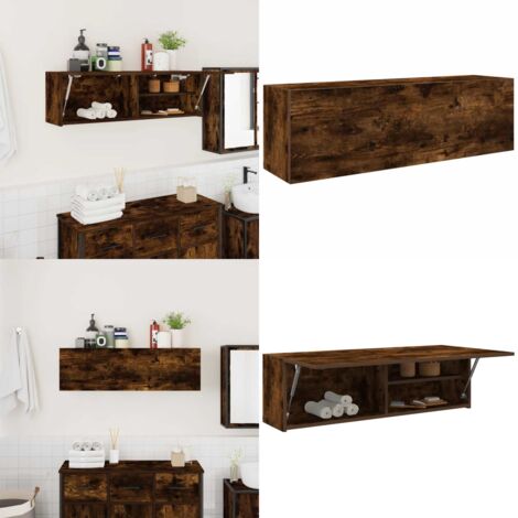Mueble pared baño madera ingeniería roble ahumado 100x25x30cm - Muebles de baño - Armario pared