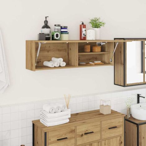 Mueble pared baño madera ingeniería roble artisan 100x25x30 cm