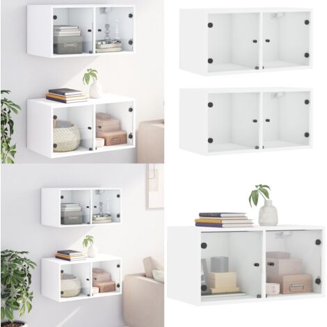Mueble pared con puertas de vidrio 2 uds blanco 68,5x37x35 cm - Armario de vidrio - Armario blanco