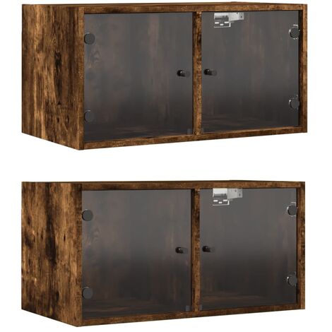 Mueble pared puertas vidrio 2 uds roble ahumado 68,5x37x35 cm vidaXL