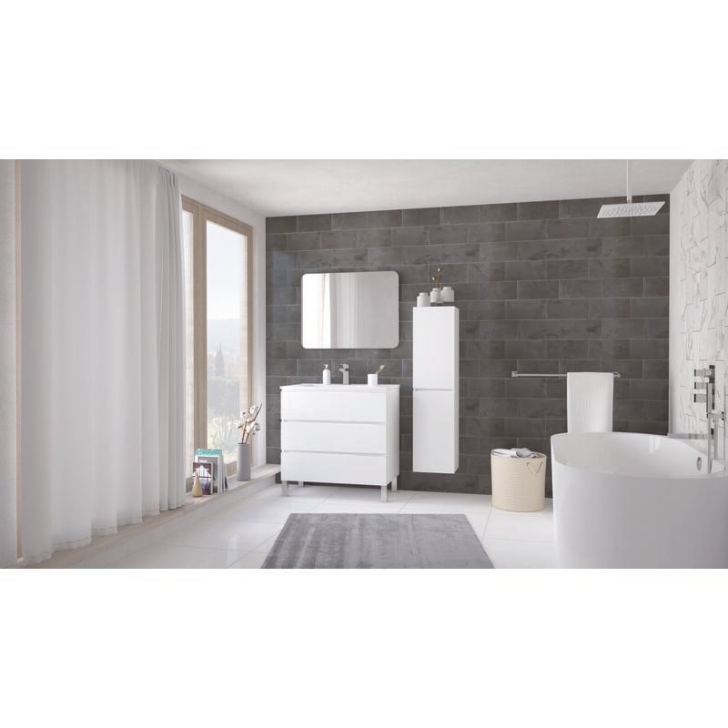 Ondee - Meuble à poser trendy - 3 Tiroirs - 80cm - finition blanc mat - vasque