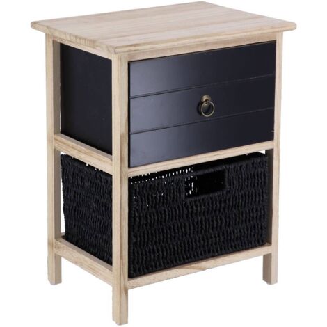 Mueble pequeño mdf paulownia 1 cajón con tirador bronce y 1 papelera - negro - Tendance