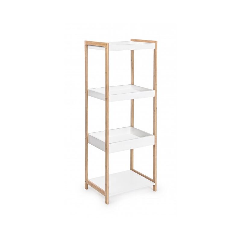 

Caesaroo - Mueble Porta objetos 114 cm con estructura de madera de bambú y 4 estantes color blanco mate | Blanco