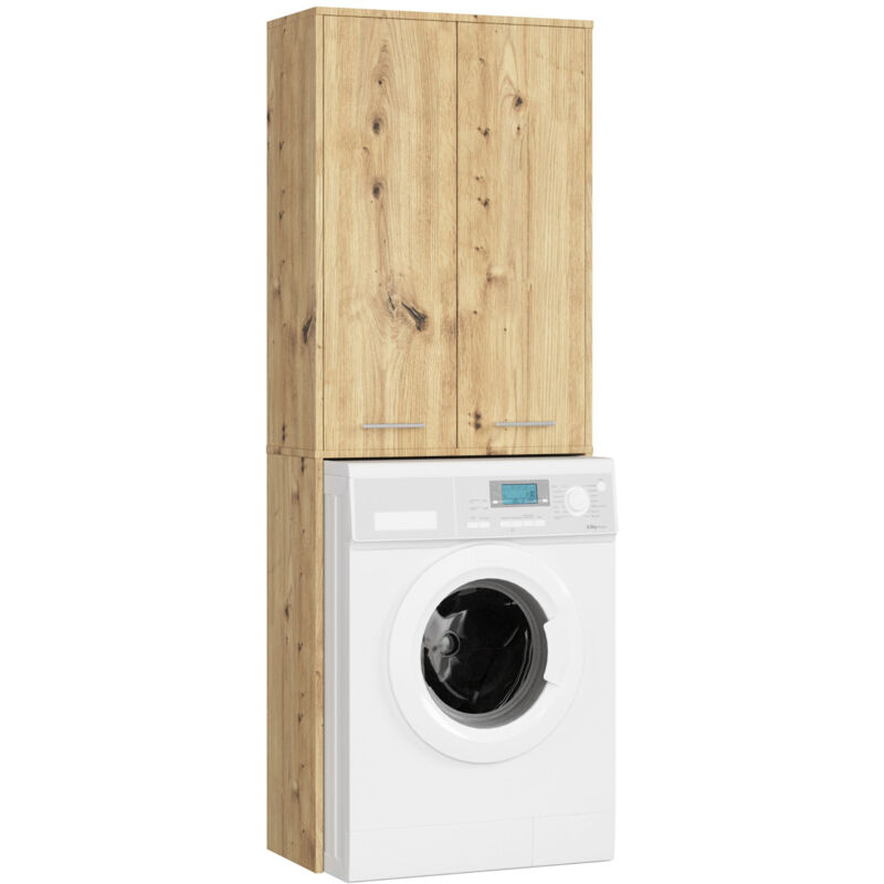 Meuble pour machine à laver fin Chêne Artisan 64 cm 2 portes façade Chêne Artisan 4 étagères 64x30x180 cm