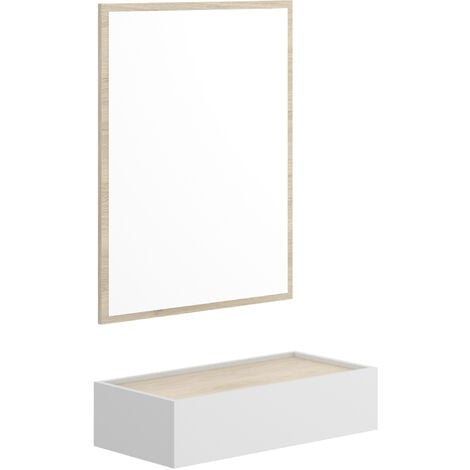 Mueble recibidor con cajón (60x35cm) y espejo (60x80cm) Blanco / Natural - OTT