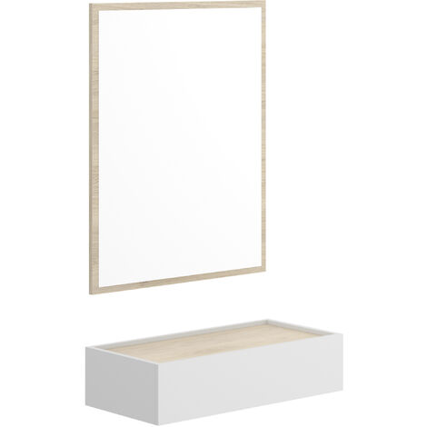 Mueble recibidor con cajón (60x35cm) y espejo (60x80cm) color Blanco / Natural - Modelo OTT