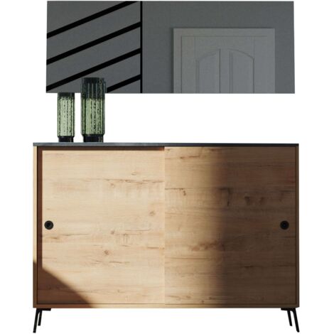 Mueble Recibidor Con Espejo Terpi Estilo Moderno Color Roble Gold y Mármol