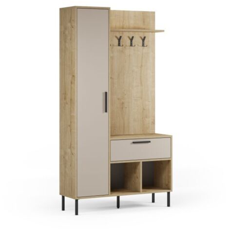 Mueble recibidor con perchero Vesta Roble Beige 35cm (ancho) x 195,3cm (alto)