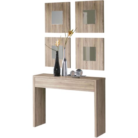 Mueble Recibidor Consola con 4 Espejos Lupe 100x76x30cm Roble Cambrian